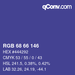 Color code: RGB 68 66 146 | qconv.com