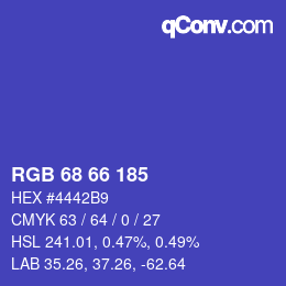 Color code: RGB 68 66 185 | qconv.com