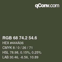 カラーコード: RGB 68 74.2 54.6 | qconv.com