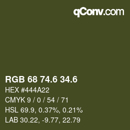 カラーコード: RGB 68 74.6 34.6 | qconv.com