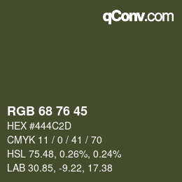 Color code: RGB 68 76 45 | qconv.com