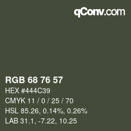 Color code: RGB 68 76 57 | qconv.com