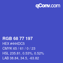 Color code: RGB 68 77 197 | qconv.com