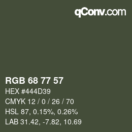 カラーコード: RGB 68 77 57 | qconv.com
