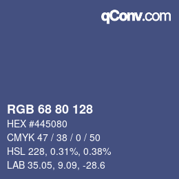 Color code: RGB 68 80 128 | qconv.com