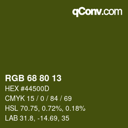 Color code: RGB 68 80 13 | qconv.com