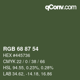 Color code: RGB 68 87 54 | qconv.com