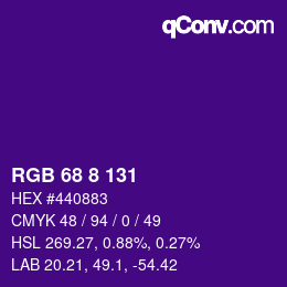 Color code: RGB 68 8 131 | qconv.com