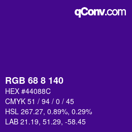 颜色代码: RGB 68 8 140 | qconv.com