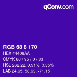 Color code: RGB 68 8 170 | qconv.com