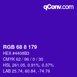 Color code: RGB 68 8 179 | qconv.com
