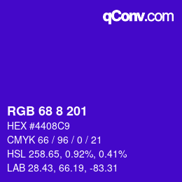 Color code: RGB 68 8 201 | qconv.com