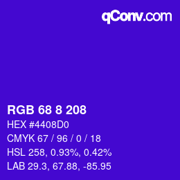 颜色代码: RGB 68 8 208 | qconv.com