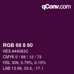 カラーコード: RGB 68 8 60 | qconv.com