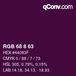 Color code: RGB 68 8 63 | qconv.com