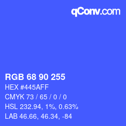Color code: RGB 68 90 255 | qconv.com