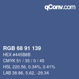 Color code: RGB 68 91 139 | qconv.com