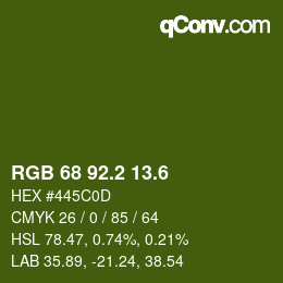 カラーコード: RGB 68 92.2 13.6 | qconv.com