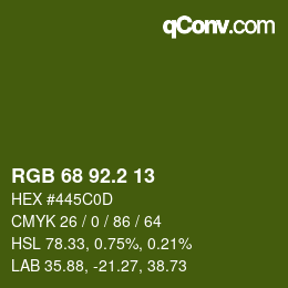 カラーコード: RGB 68 92.2 13 | qconv.com