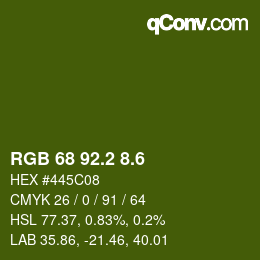 カラーコード: RGB 68 92.2 8.6 | qconv.com