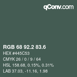 カラーコード: RGB 68 92.2 83.6 | qconv.com