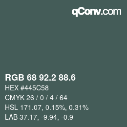 カラーコード: RGB 68 92.2 88.6 | qconv.com