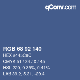 Color code: RGB 68 92 140 | qconv.com