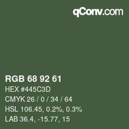 颜色代码: RGB 68 92 61 | qconv.com