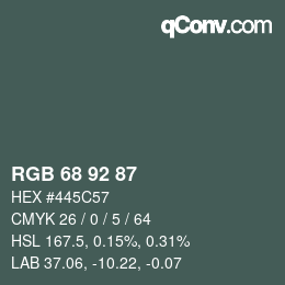 颜色代码: RGB 68 92 87 | qconv.com