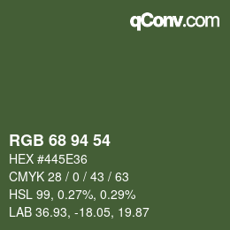 颜色代码: RGB 68 94 54 | qconv.com
