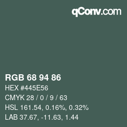 Color code: RGB 68 94 86 | qconv.com