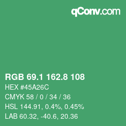 カラーコード: RGB 69.1 162.8 108 | qconv.com