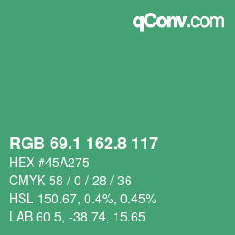 カラーコード: RGB 69.1 162.8 117 | qconv.com