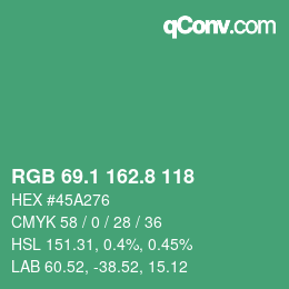 カラーコード: RGB 69.1 162.8 118 | qconv.com