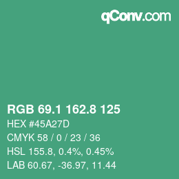 カラーコード: RGB 69.1 162.8 125 | qconv.com