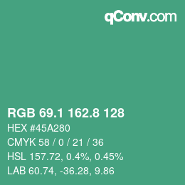 カラーコード: RGB 69.1 162.8 128 | qconv.com