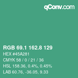 カラーコード: RGB 69.1 162.8 129 | qconv.com