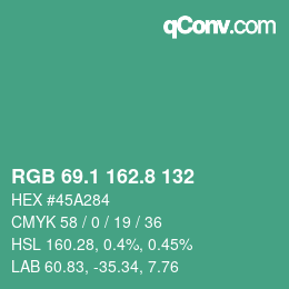 カラーコード: RGB 69.1 162.8 132 | qconv.com
