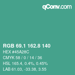 Color code: RGB 69.1 162.8 140 | qconv.com