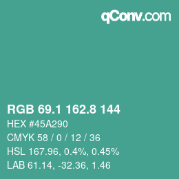 Code couleur: RGB 69.1 162.8 144 | qconv.com