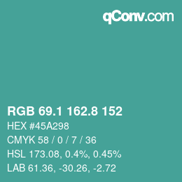 カラーコード: RGB 69.1 162.8 152 | qconv.com
