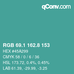カラーコード: RGB 69.1 162.8 153 | qconv.com