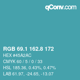 カラーコード: RGB 69.1 162.8 172 | qconv.com