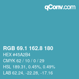 Color code: RGB 69.1 162.8 180 | qconv.com