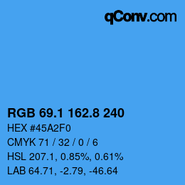 Color code: RGB 69.1 162.8 240 | qconv.com