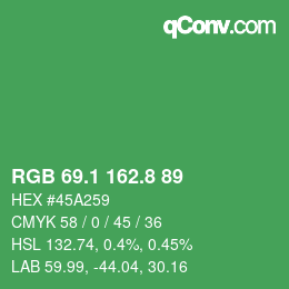 カラーコード: RGB 69.1 162.8 89 | qconv.com
