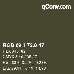 Color code: RGB 69.1 72.8 47 | qconv.com