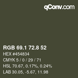Color code: RGB 69.1 72.8 52 | qconv.com
