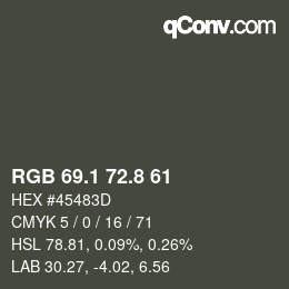 カラーコード: RGB 69.1 72.8 61 | qconv.com