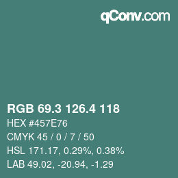 カラーコード: RGB 69.3 126.4 118 | qconv.com
